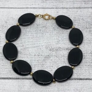 Vintage 12k gold filled clasp with natural black stone polished beads
